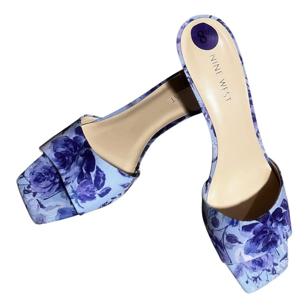 Nine West INYA Multicolor Blue Floral Kitten Heel Slide Sandals NWOB Size 8.5